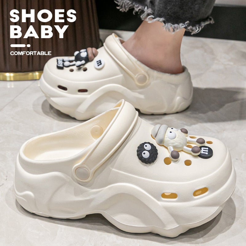 Thick-Soled Croc Shoes Women'S Summer Heightening Indoor And Outdoor Wear Non-Slip Wear-Resistant Beach Shoes Breathable Cartoon Baotou Sandals - Image 3