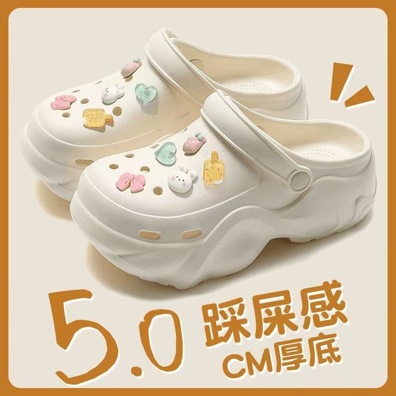Thick-Soled Croc Shoes Women'S Summer Heightening Indoor And Outdoor Wear Non-Slip Wear-Resistant Beach Shoes Breathable Cartoon Baotou Sandals - Image 2