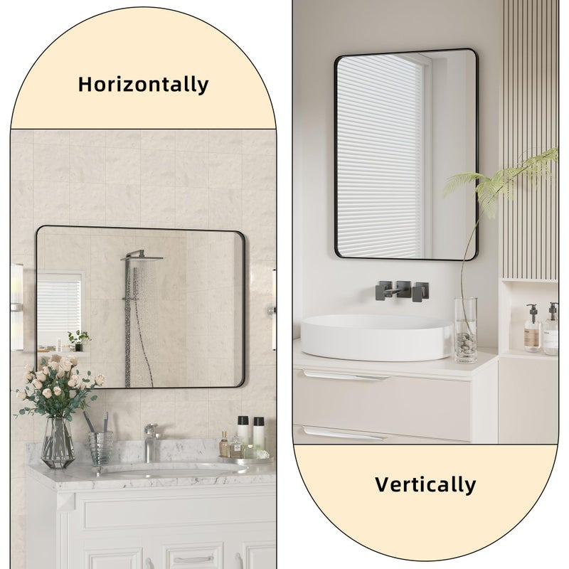 Kosmonia 30x22 Bathroom Vanity Mirror for Wall, Aluminum Framed, Farmhouse Rectangle, Anti-Rust, HD Reflection Anti-Desilvering, Distortion Free, Tempered and Shatter-Proof Wall Mounted Mirror, Black - Image 5