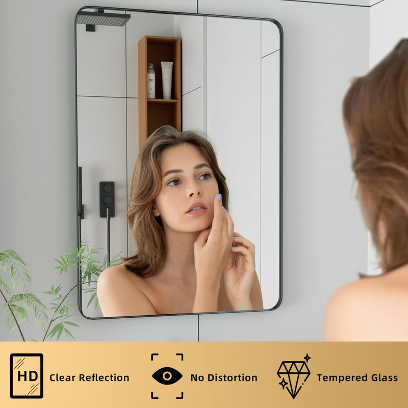 Kosmonia 30x22 Bathroom Vanity Mirror for Wall, Aluminum Framed, Farmhouse Rectangle, Anti-Rust, HD Reflection Anti-Desilvering, Distortion Free, Tempered and Shatter-Proof Wall Mounted Mirror, Black - Image 3