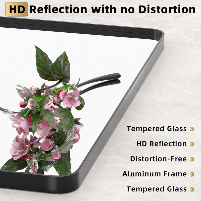 Kosmonia 30x22 Bathroom Vanity Mirror for Wall, Aluminum Framed, Farmhouse Rectangle, Anti-Rust, HD Reflection Anti-Desilvering, Distortion Free, Tempered and Shatter-Proof Wall Mounted Mirror, Black - Image 4