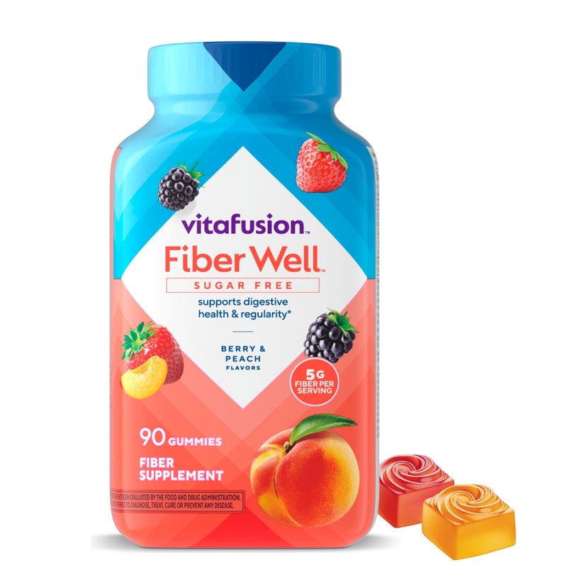 Vitafusion Fiber Well Gummies Sugar Free Fiber Supplement Gummies for Adults Strawberry Blackberry Flavors 90 Count