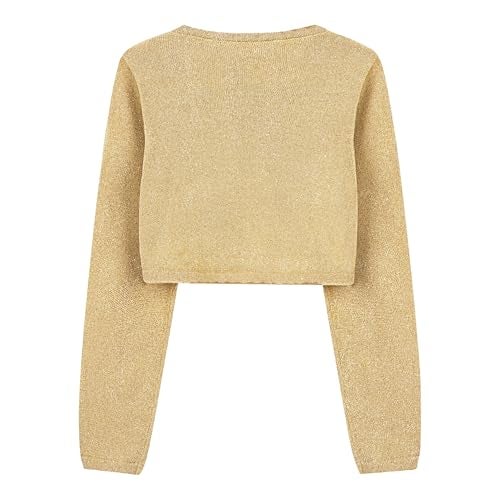 BOLEROSE Girls Long Sleeve Sparkle Cardigan Childrens Kids Bolero Shrug (Gold, 7-8 YRS) - Image 2