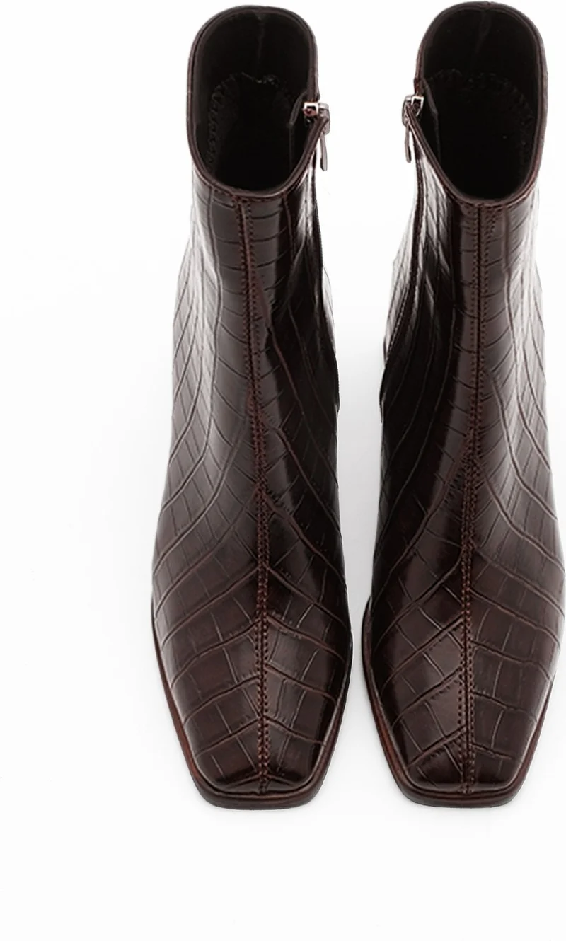 مارجين Margin Women's Heeled Boots Blunt Toe Wooden Heel Zippered Sayen