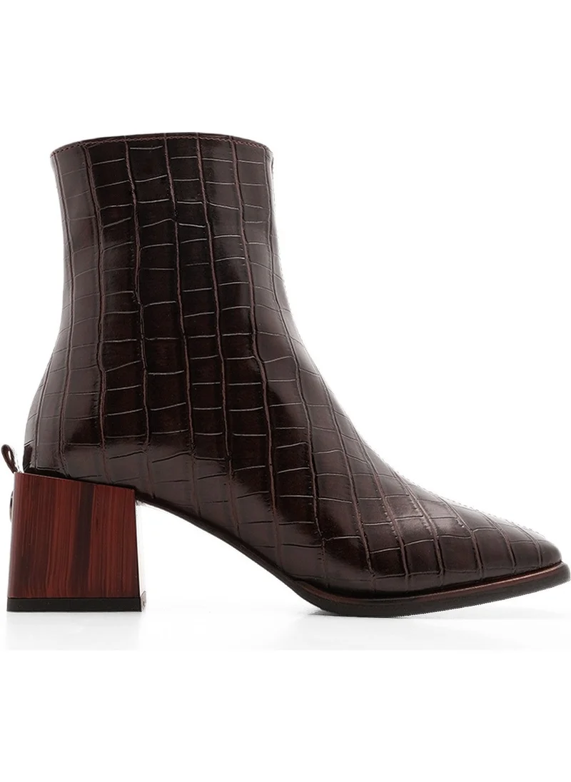 مارجين Margin Women's Heeled Boots Blunt Toe Wooden Heel Zippered Sayen