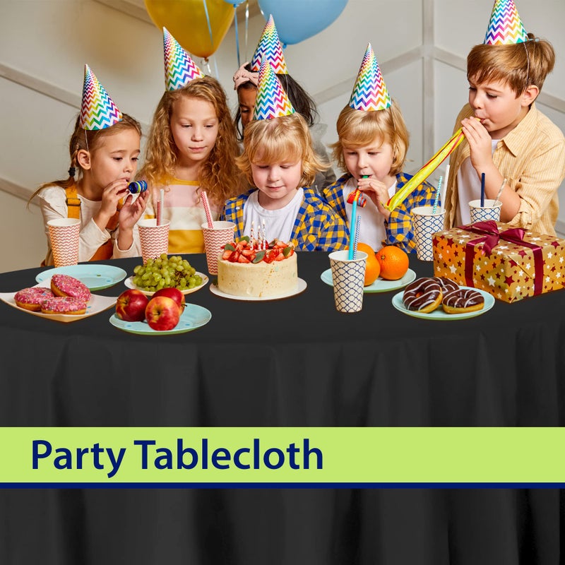 Party Dimensions Black Disposable Plastic Tablecloth for Round Tables (12 Pack) 84 inches Table Cloths for Parties, Events & Weddings, Indoors & Outdoors, Plastic Table Cover - Image 4