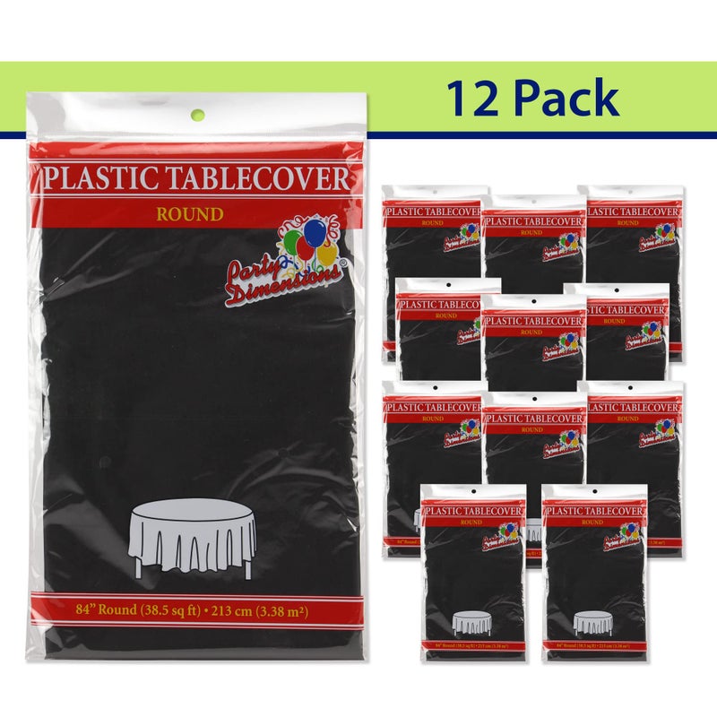 Party Dimensions Black Disposable Plastic Tablecloth for Round Tables (12 Pack) 84 inches Table Cloths for Parties, Events & Weddings, Indoors & Outdoors, Plastic Table Cover - Image 3