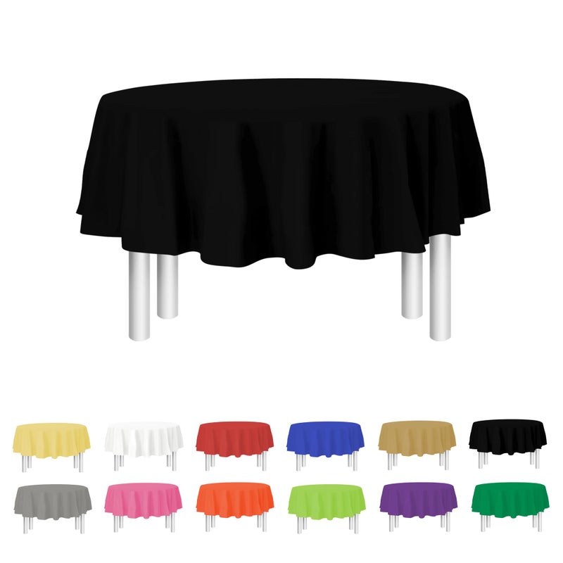 Party Dimensions Black Disposable Plastic Tablecloth for Round Tables (12 Pack) 84 inches Table Cloths for Parties, Events & Weddings, Indoors & Outdoors, Plastic Table Cover - Image 1