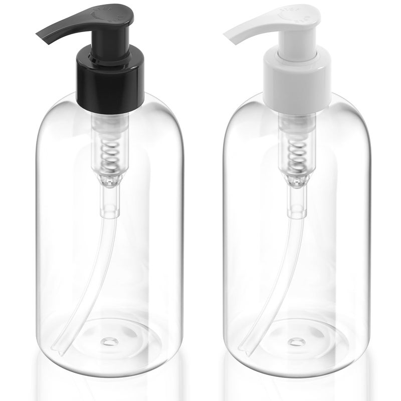 Bar5F Bar5F Plastic Bottles with Pump Dispenser 8 oz  Leak Proof Empty Clear Refillable BPA Free for Body Wash Moisturizer Face Cream Liquid Soap  Black  White Pumping Caps  Set of 2