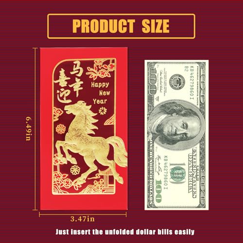 Tyalfrich Chinese New Year Red Envelopes, Lunar New Year Envelopes Decorations 2026 New Years Eve Party Supplies, Year of the Horse 2026 Red Envelope Chinese New Year Gifts with 6 Gold Embossed Patterns-18 Pcs - Image 2