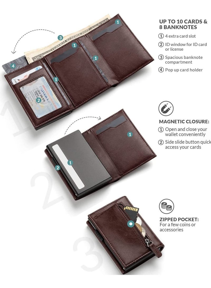 حِرَاس محفظة بطاقات الائتمان المنبثقة، مانعة للسرقة بتقنية تحديد الهوية بموجات الراديو، مع حجرة للأوراق النقدية، ونافذة للهوية، وجيب للعملات المعدنية وإغلاق مغناطيسي - Image 3