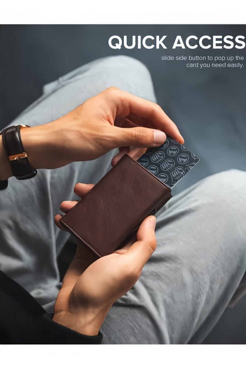 حِرَاس محفظة بطاقات الائتمان المنبثقة، مانعة للسرقة بتقنية تحديد الهوية بموجات الراديو، مع حجرة للأوراق النقدية، ونافذة للهوية، وجيب للعملات المعدنية وإغلاق مغناطيسي - Image 4
