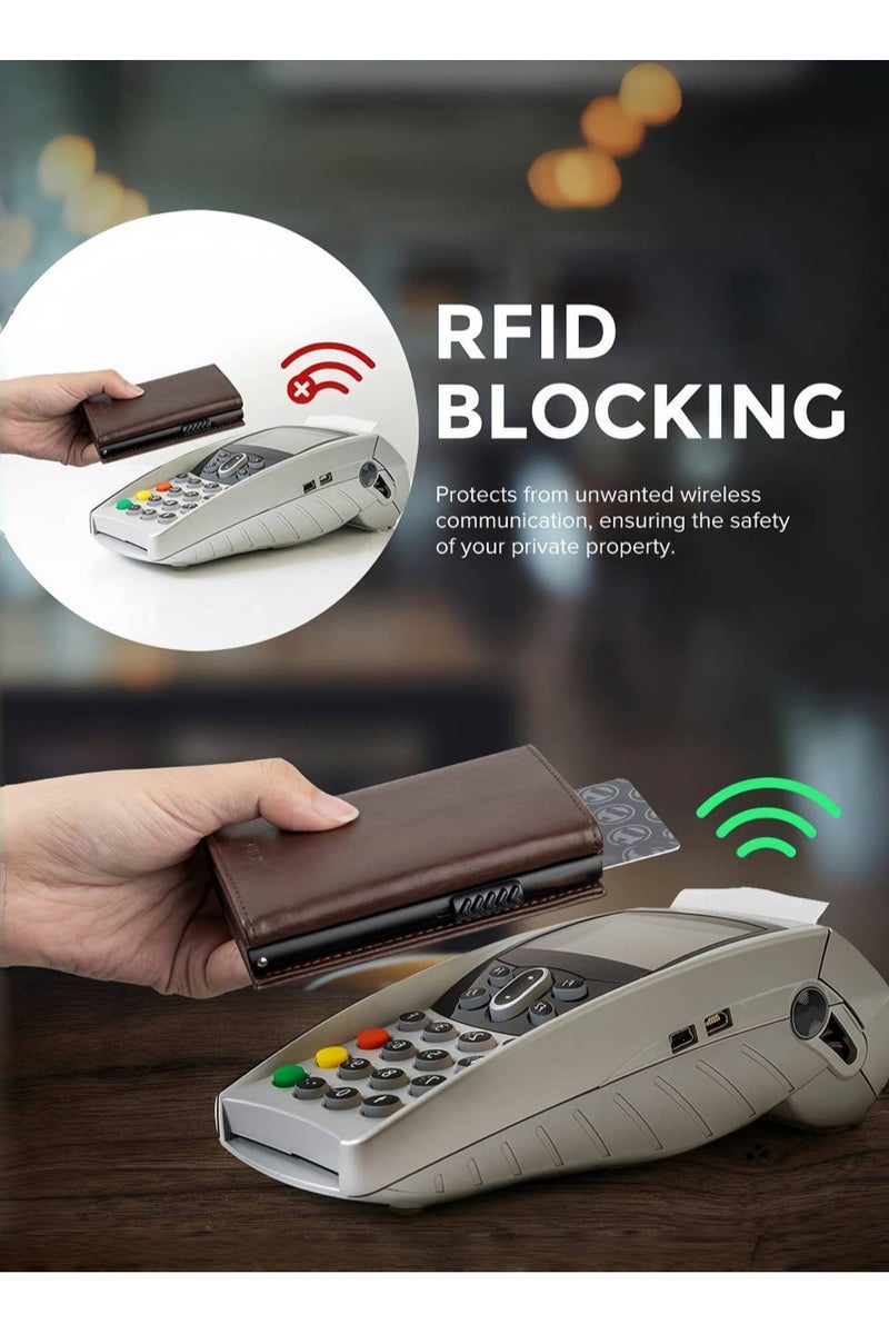 حِرَاس محفظة بطاقات الائتمان المنبثقة، مانعة للسرقة بتقنية تحديد الهوية بموجات الراديو، مع حجرة للأوراق النقدية، ونافذة للهوية، وجيب للعملات المعدنية وإغلاق مغناطيسي - Image 5