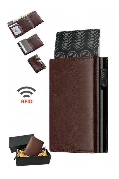 Credit Card Holder Pop Up Card Wallet, RFID Blocking Anti Theft,  with Banknote Compartment, ID Window, Coin Pocket and Magnetic Closure