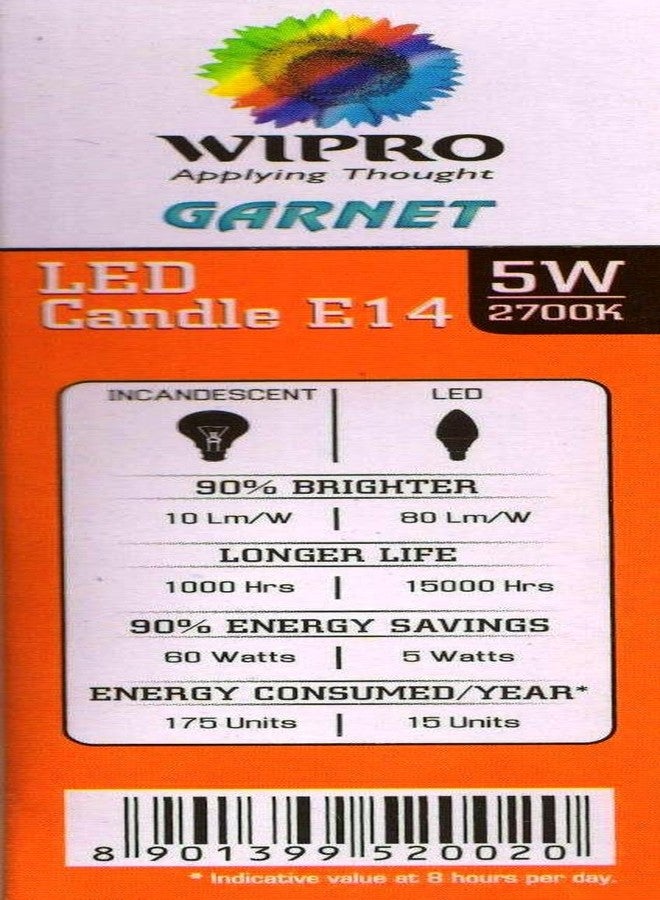 Wipro Garnet 5 W E14 Base Clear Candle LED Culb | Warm White (2700K) | Pack of 4 | Clear Optics for Sparkling Effect | LED Filament Bulb for Home, Office, chandellior, Decorative lamp Shade - Image 5