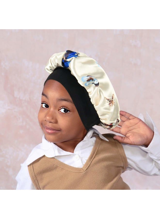 SENGTERM Kids Satin Bonnet Double Layer Wide Elastic Band Sleep Cap Hair Bonnet Silky Night Cap for Girls Toddler Child - Image 5