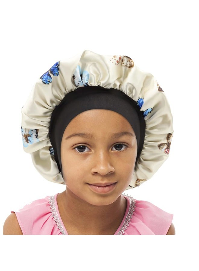 SENGTERM Kids Satin Bonnet Double Layer Wide Elastic Band Sleep Cap Hair Bonnet Silky Night Cap for Girls Toddler Child - Image 1