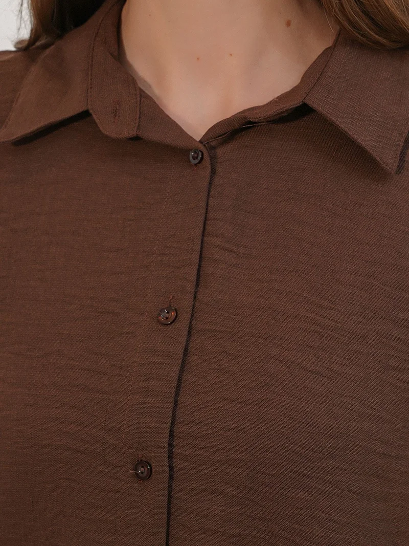 Big Dart Walnut Brown BDART Embroidered Long Sleeve Shirt with Button Closure for Women | Best Price UAE