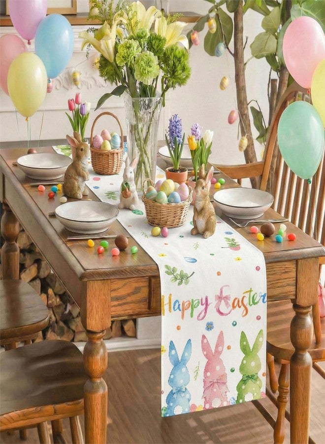 Ohkishly Rabbit Bunny Happy Easter Table Runner, Seasonal Spring Kitchen Dining Table Decoration for Party Home Kitchen Dining Holiday Decor 13x72 Inch - Image 2