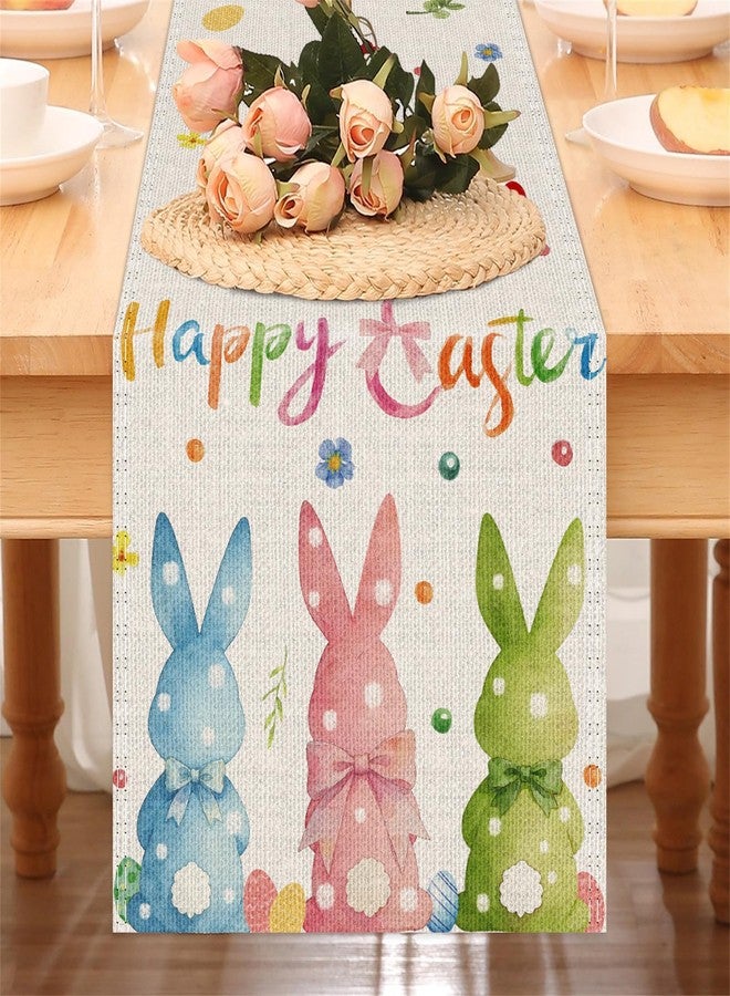 Ohkishly Rabbit Bunny Happy Easter Table Runner, Seasonal Spring Kitchen Dining Table Decoration for Party Home Kitchen Dining Holiday Decor 13x72 Inch - Image 3