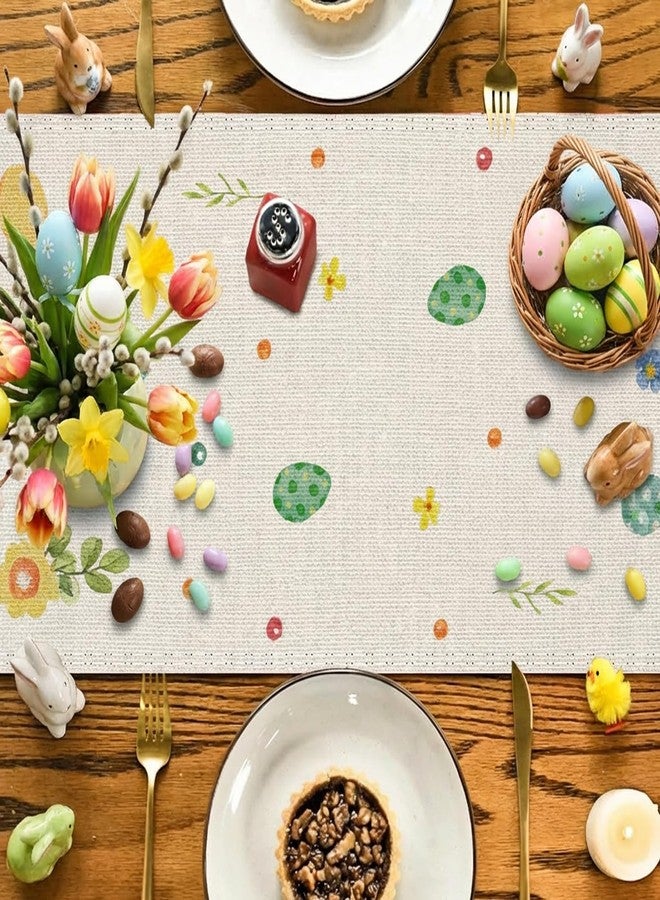 Ohkishly Rabbit Bunny Happy Easter Table Runner, Seasonal Spring Kitchen Dining Table Decoration for Party Home Kitchen Dining Holiday Decor 13x72 Inch - Image 4