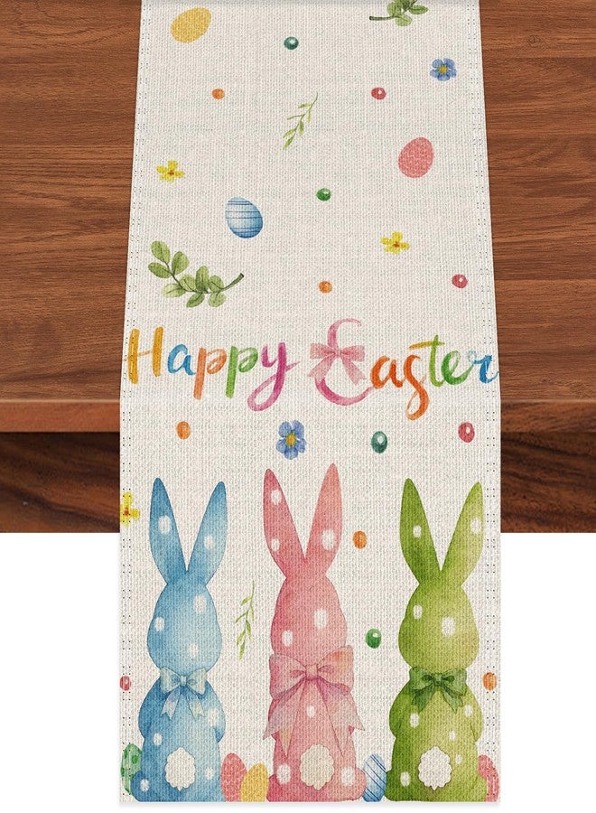 Ohkishly Rabbit Bunny Happy Easter Table Runner, Seasonal Spring Kitchen Dining Table Decoration for Party Home Kitchen Dining Holiday Decor 13x72 Inch - Image 1