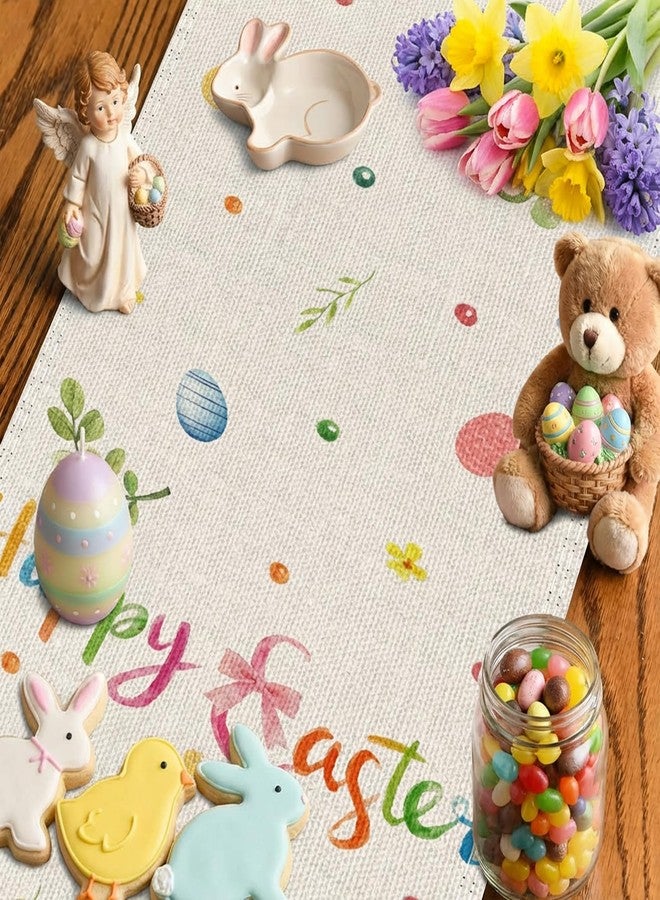 Ohkishly Rabbit Bunny Happy Easter Table Runner, Seasonal Spring Kitchen Dining Table Decoration for Party Home Kitchen Dining Holiday Decor 13x72 Inch - Image 5