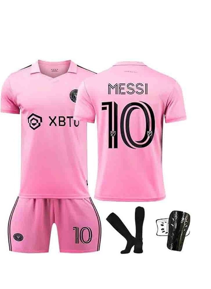 Generic Kids Football Jersey Kit, Messi Jersey Shirts, Boys' Football Jersey Kit, Football Wear, Youth Sports Gift Set For Kids Size 9-10 Pink  - Image 1