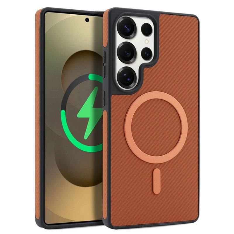 Protective Case | Shockproof Cover for Samsung Galaxy S22 Ultra | Drop Protection | Carbon Brown Leather Texture - Image 1