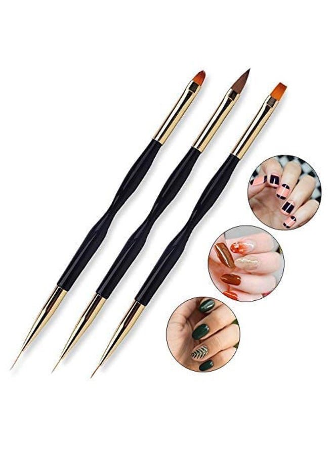 FULINJOY 3 Pcs Nail Drawing Pen, Dual End Nail Art Pen Brush Acrylic Round Flat Painting Drawing Liner Nail Tools - Image 5