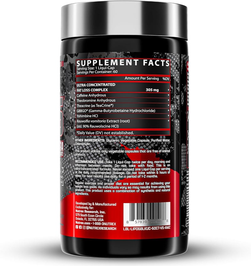 Nutrex Research Lipo6 Black Ultra Concentrate  Thermogenic Energizing Fat Burner Supplement Increase Weight Loss Energy  Intense Focus Capsule 60Count - Image 2