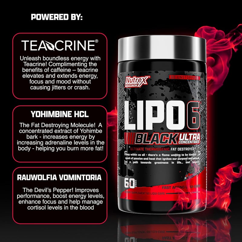 Nutrex Research Lipo6 Black Ultra Concentrate  Thermogenic Energizing Fat Burner Supplement Increase Weight Loss Energy  Intense Focus Capsule 60Count - Image 4