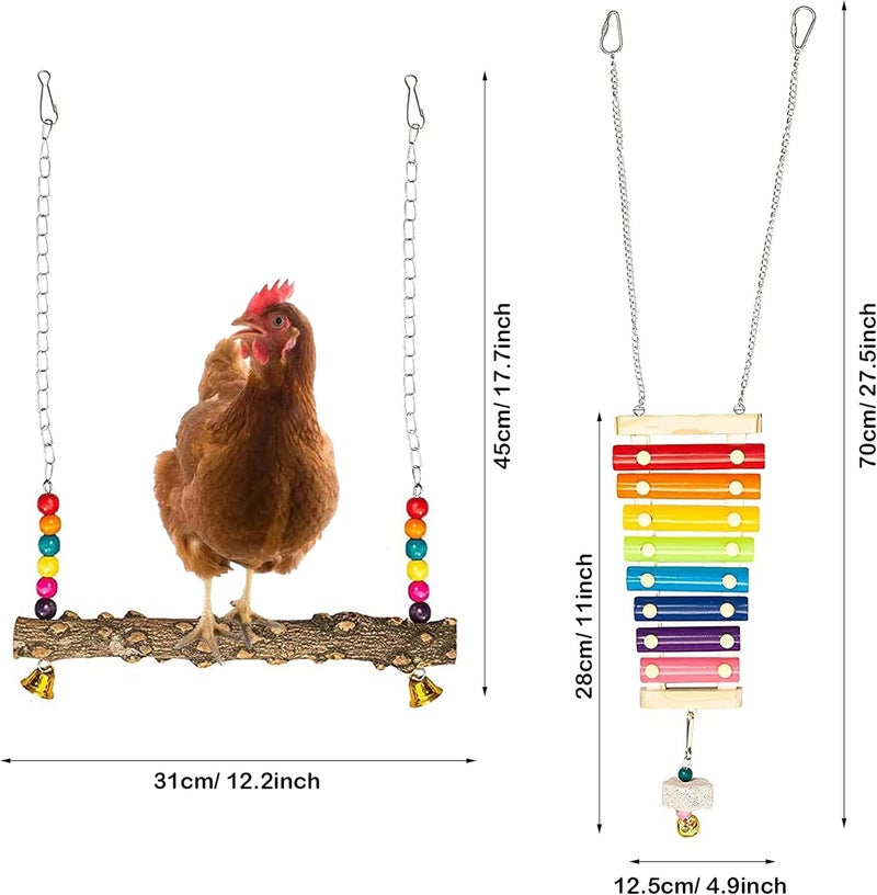 Allazone NA Allazone 5 PCS Chicken Toys for Hens Chicken, Colorful Chicken Swing Toys Swing Perch Stand, Chicken Vegetable Hanging Feeder, Chicken Mirror Toy with Bell for Hens Parrot Bird - Image 2