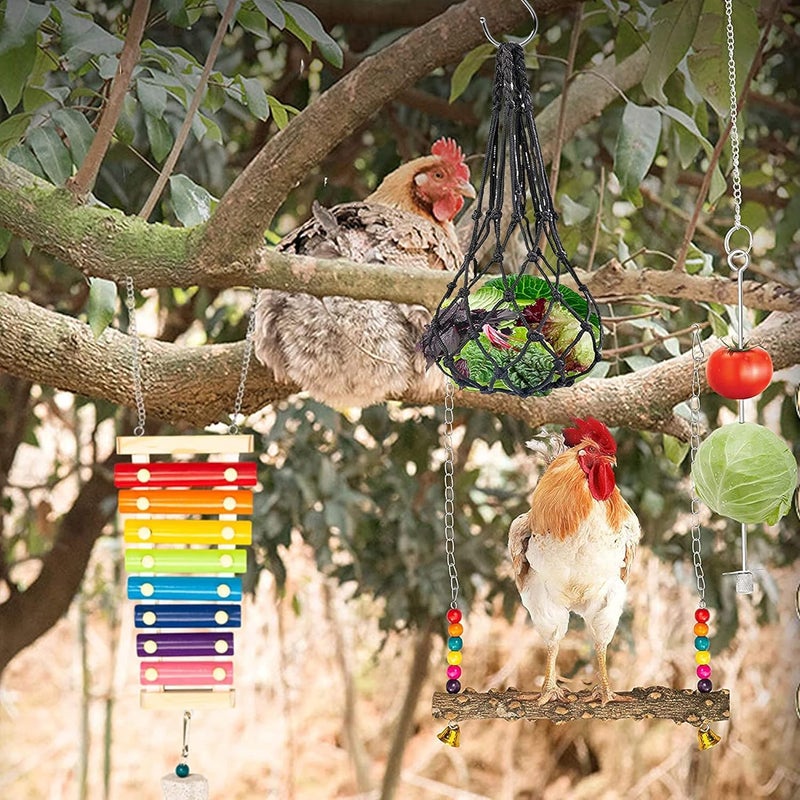 Allazone NA Allazone 5 PCS Chicken Toys for Hens Chicken, Colorful Chicken Swing Toys Swing Perch Stand, Chicken Vegetable Hanging Feeder, Chicken Mirror Toy with Bell for Hens Parrot Bird - Image 4
