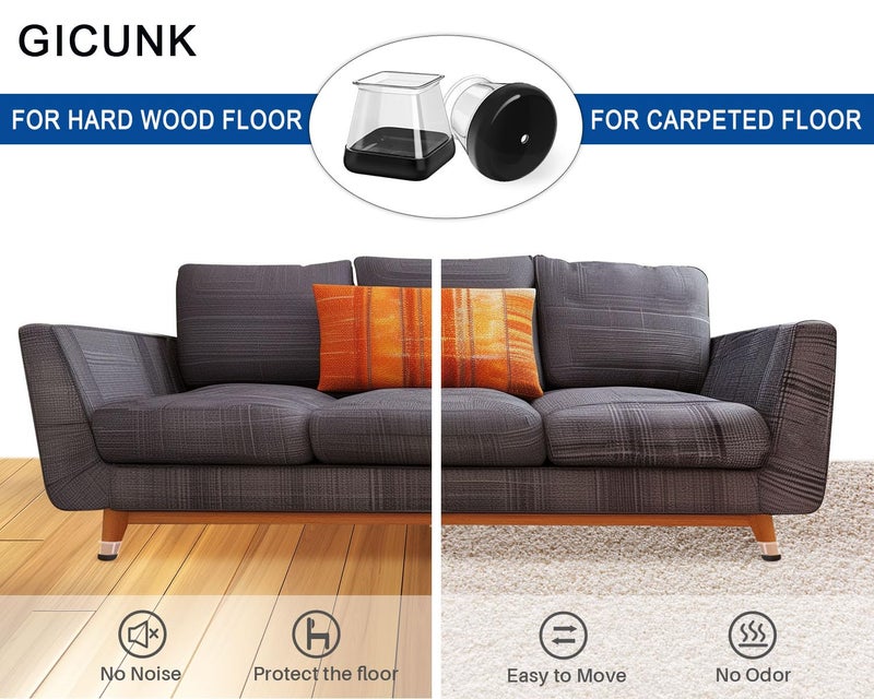 GICUNK 28 Pcs Chair Leg Sliders for Carpet, Square Chair Leg Floor Protectors Glides, Silicone Furniture Leg Protectors Caps, Carpet Protectors Table Feet Teflon Covers Pads (Fit:1-1/8" ~ 1-1/2") - Image 2