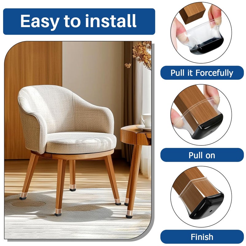 GICUNK 28 Pcs Chair Leg Sliders for Carpet, Square Chair Leg Floor Protectors Glides, Silicone Furniture Leg Protectors Caps, Carpet Protectors Table Feet Teflon Covers Pads (Fit:1-1/8" ~ 1-1/2") - Image 5