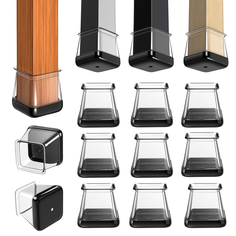 GICUNK 28 Pcs Chair Leg Sliders for Carpet, Square Chair Leg Floor Protectors Glides, Silicone Furniture Leg Protectors Caps, Carpet Protectors Table Feet Teflon Covers Pads (Fit:1-1/8" ~ 1-1/2") - Image 1