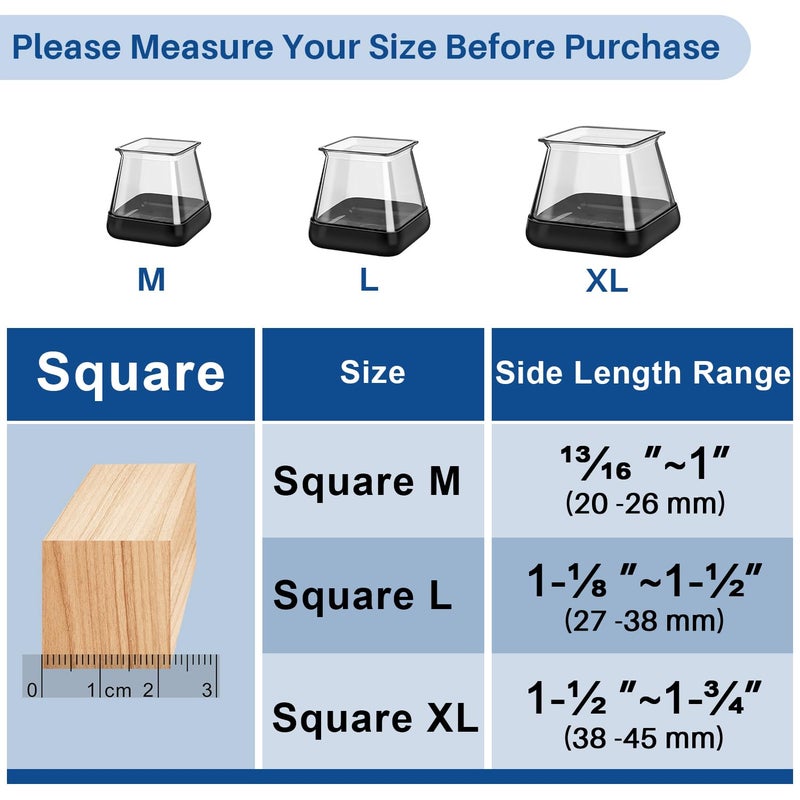 GICUNK 28 Pcs Chair Leg Sliders for Carpet, Square Chair Leg Floor Protectors Glides, Silicone Furniture Leg Protectors Caps, Carpet Protectors Table Feet Teflon Covers Pads (Fit:1-1/8" ~ 1-1/2") - Image 3
