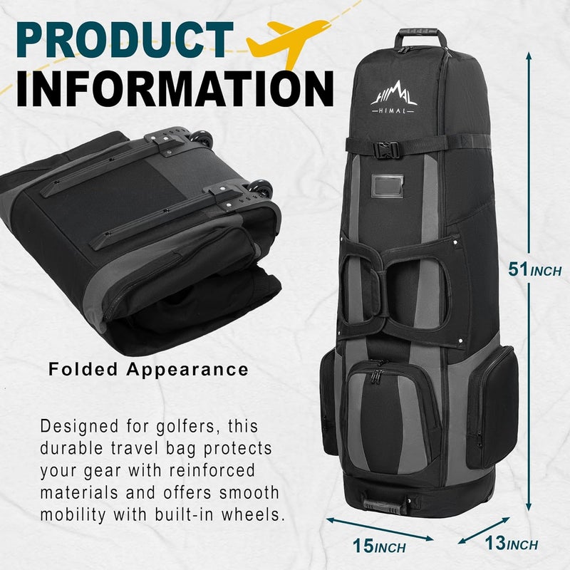 uniHimal Soft-Sided Golf Travel Bag with Wheels - 900D Waterproof Oxford, Black-Gray - Image 2
