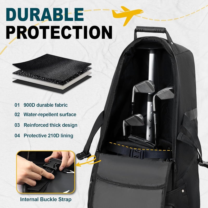 uniHimal Soft-Sided Golf Travel Bag with Wheels - 900D Waterproof Oxford, Black-Gray - Image 3