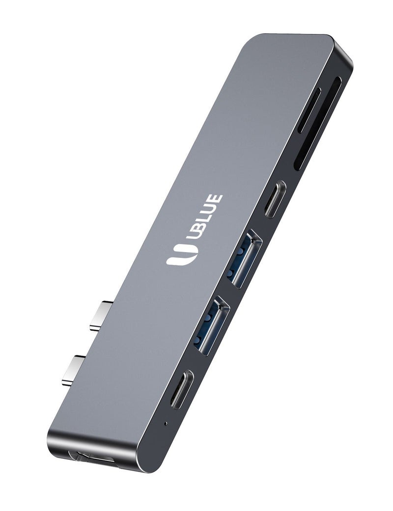 يوبلو محول UBLUE USB-C متعدد المنافذ، 7 في 2، يدعم منفذ USB-C، وHDMI بدقة 4K بمعدل 60 هرتز، وUSB-C PD، وSD/MicroSD، ومنفذي USB-A، باللون الرمادي، متوافق مع أجهزة Macbook Pro/Air M1 وM2 وM2 Max. - Image 2