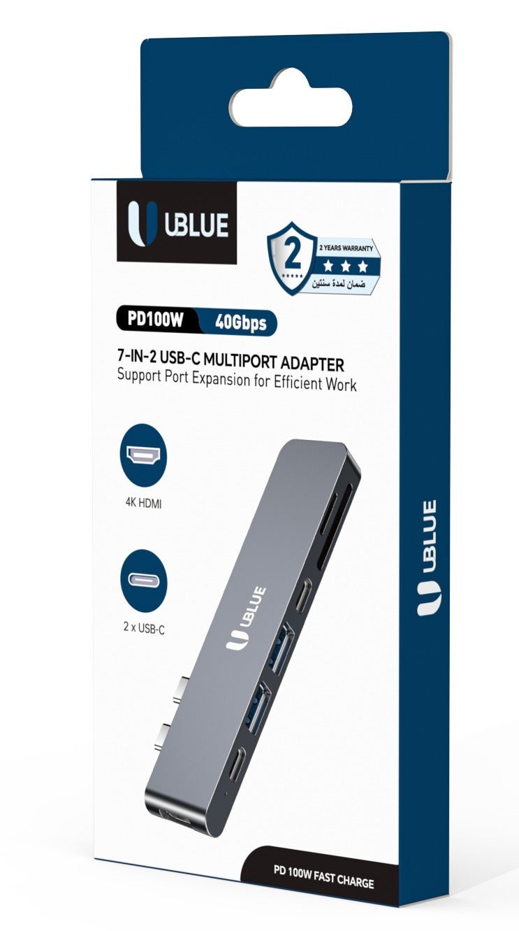 يوبلو محول UBLUE USB-C متعدد المنافذ، 7 في 2، يدعم منفذ USB-C، وHDMI بدقة 4K بمعدل 60 هرتز، وUSB-C PD، وSD/MicroSD، ومنفذي USB-A، باللون الرمادي، متوافق مع أجهزة Macbook Pro/Air M1 وM2 وM2 Max. - Image 3