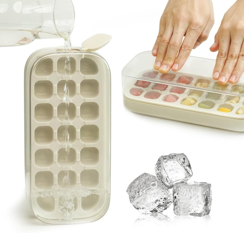 Ice Cube Maker Mold with 15 Grids | Acrylic Ice Storage Box with Airtight Lid | - Flexible Space Saving Silicone Ice Bowl (Green) - Image 3