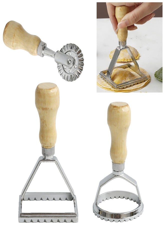 KEISSCO Ravioli Stamp Maker Cutter with Roller Wheel Set, Large Size Aluminum Press with Wooden Handle and Fluted Edge, Ravioli Maker Stamp for Ravioli, Pasta, Dumplings Lasagna, Pierogi, Set of 3 - Image 1
