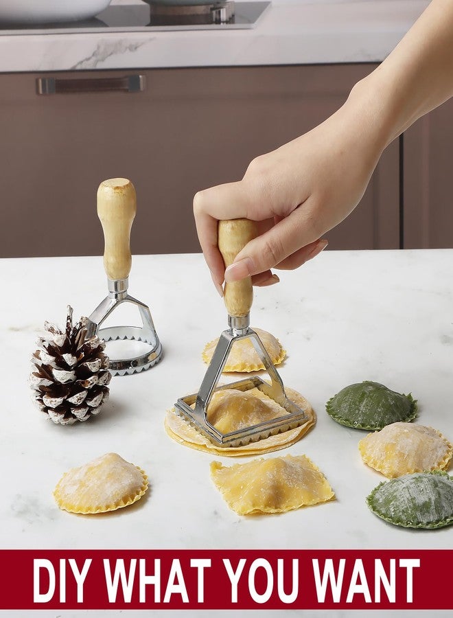 KEISSCO Ravioli Stamp Maker Cutter with Roller Wheel Set, Large Size Aluminum Press with Wooden Handle and Fluted Edge, Ravioli Maker Stamp for Ravioli, Pasta, Dumplings Lasagna, Pierogi, Set of 3 - Image 4