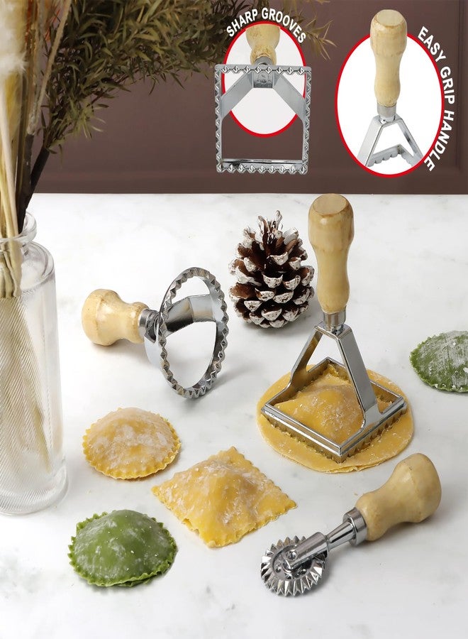 KEISSCO Ravioli Stamp Maker Cutter with Roller Wheel Set, Large Size Aluminum Press with Wooden Handle and Fluted Edge, Ravioli Maker Stamp for Ravioli, Pasta, Dumplings Lasagna, Pierogi, Set of 3 - Image 2