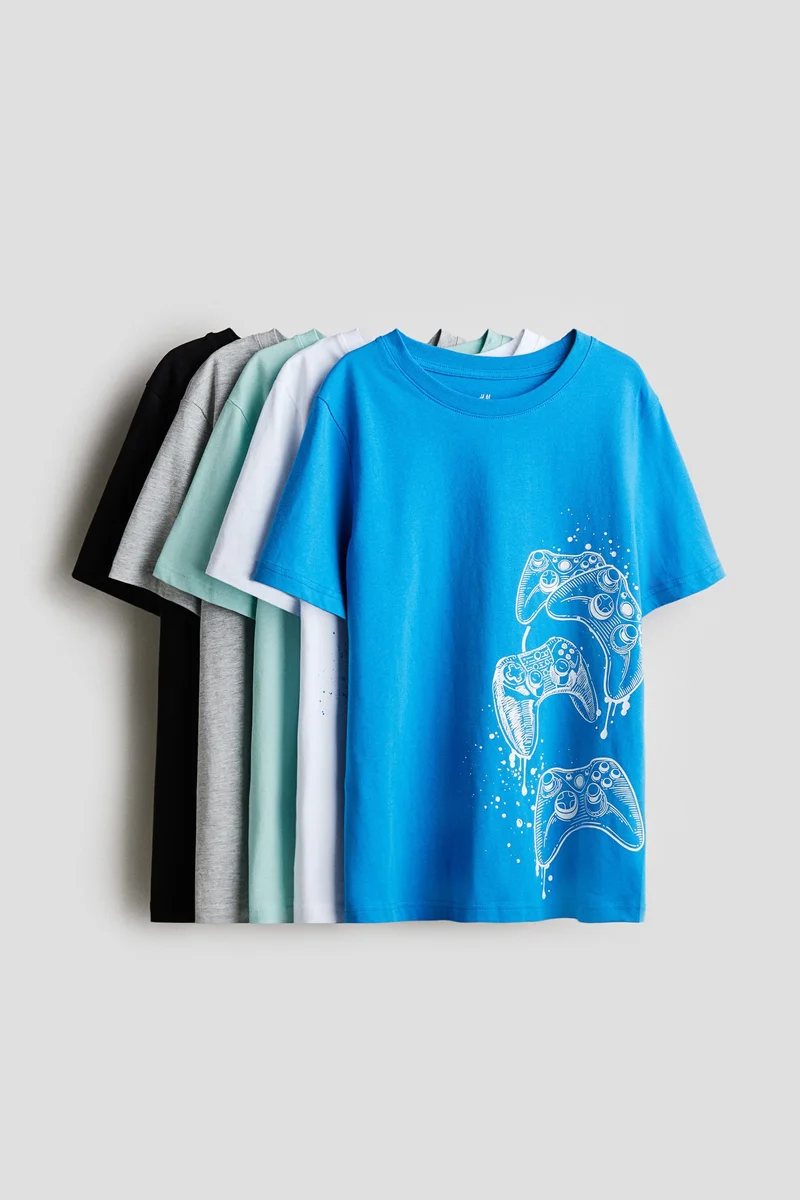 اتش اند ام تي-شيرت قطني- عبوة من 5 قطع