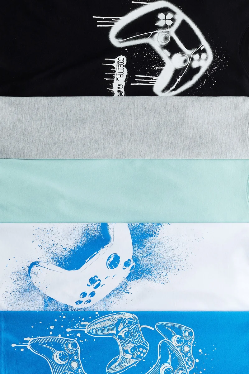 اتش اند ام تي-شيرت قطني- عبوة من 5 قطع