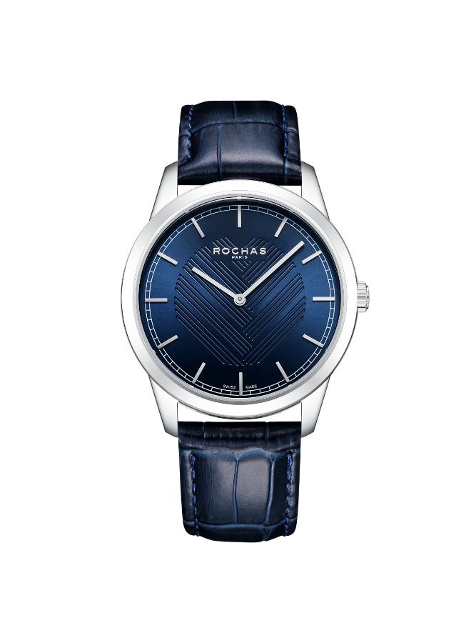 Rochas Men's 42 mm Blue Dial and Blue Genuine Leather Strap Watch  - RWM201B