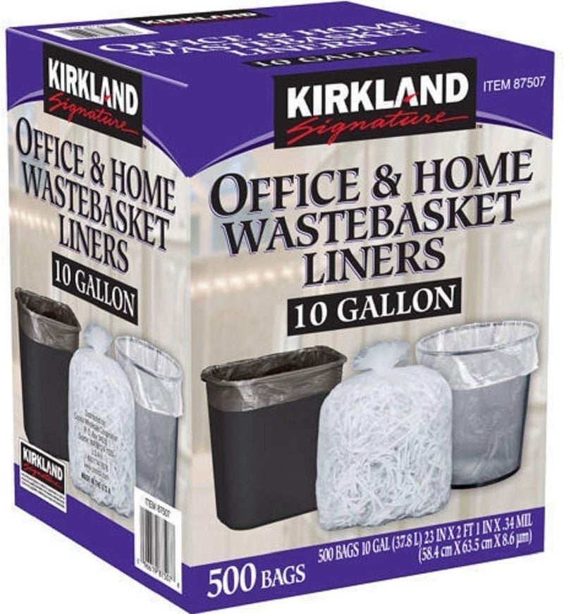 Kirkland Kirkland Signature RutaVm 10 Gallon Clear Plastic Trash Bags 23 x 25 Inches 034 Mil 125Roll 4 RollsCase 500 Bags Total bulk packaging 